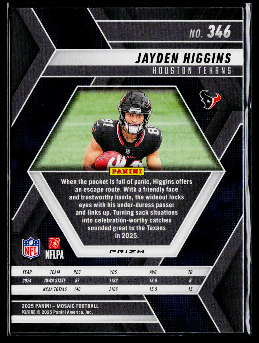2025 Panini Mosaic #346 Jayden Higgins Mosaic Red and White Stripe