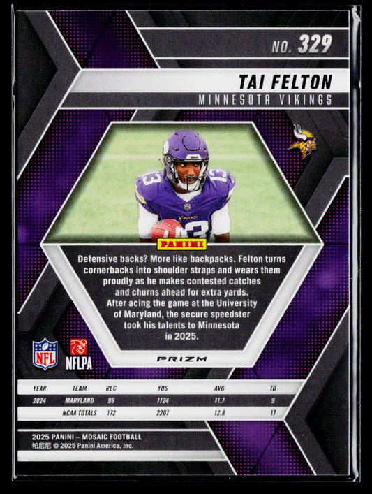2025 Panini Mosaic #329 Tai Felton Mosaic Red and White Stripe