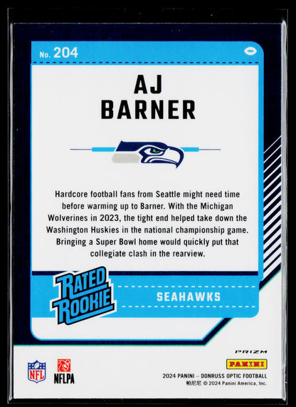 2024 Donruss Optic #204 AJ Barner Green Hyper