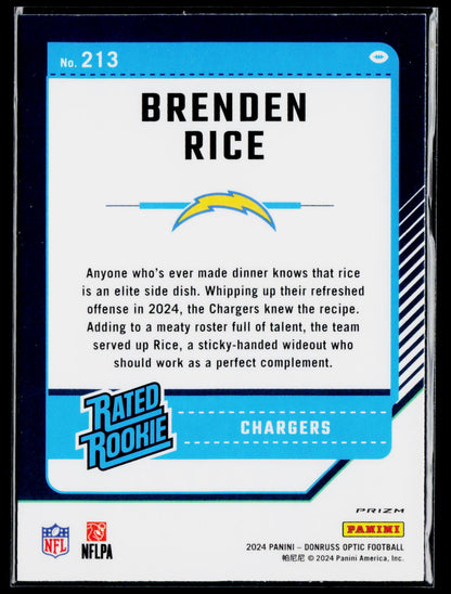 2024 Donruss Optic #213 Brenden Rice Pink