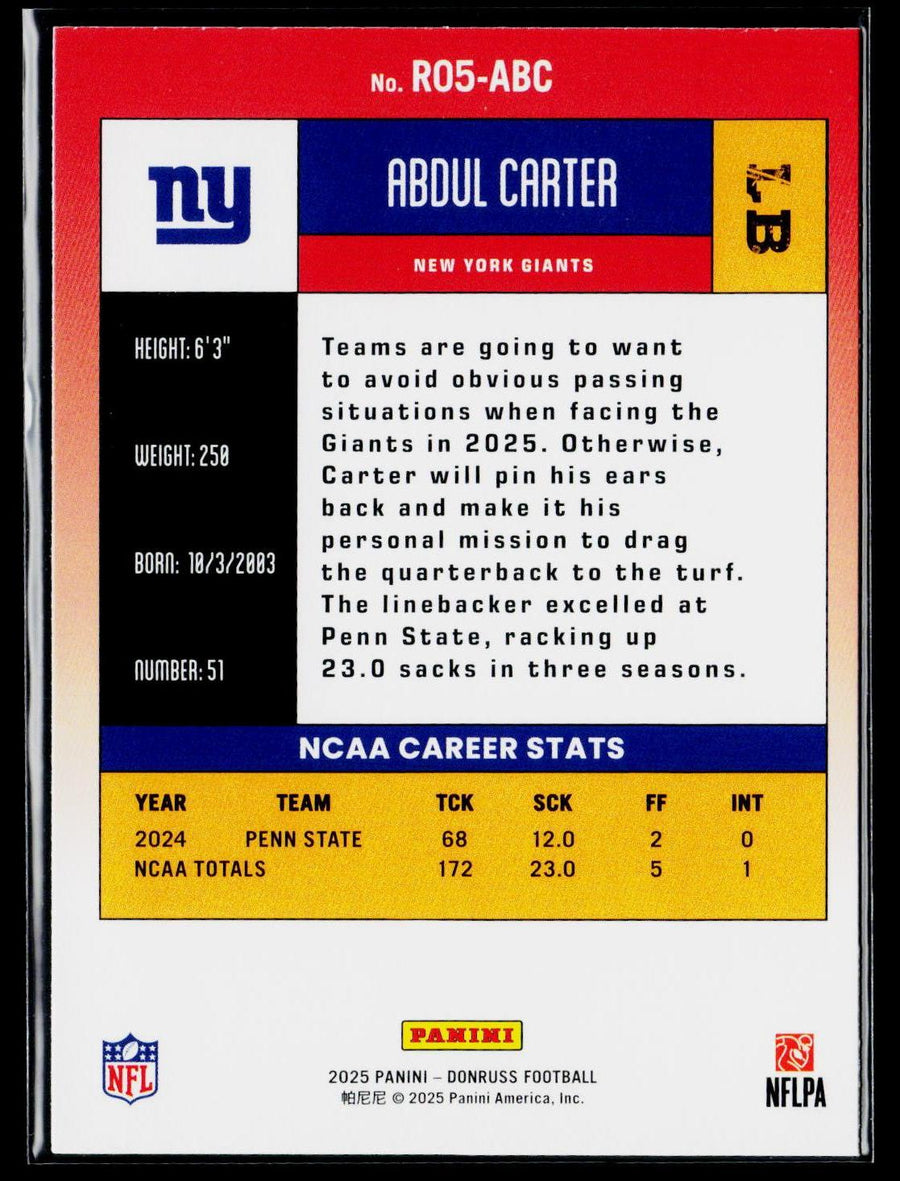 2025 Donruss #R05-ABC Abdul Carter Retro 2005