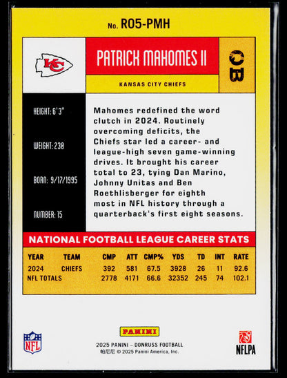 2025 Donruss #R05-PMH Patrick Mahomes II Retro 2005