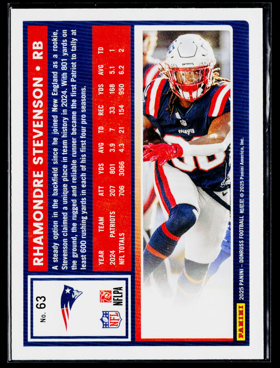 2025 Donruss #63 Rhamondre Stevenson Press Proofs Red