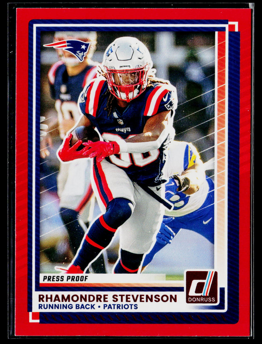 2025 Donruss #63 Rhamondre Stevenson Press Proofs Red