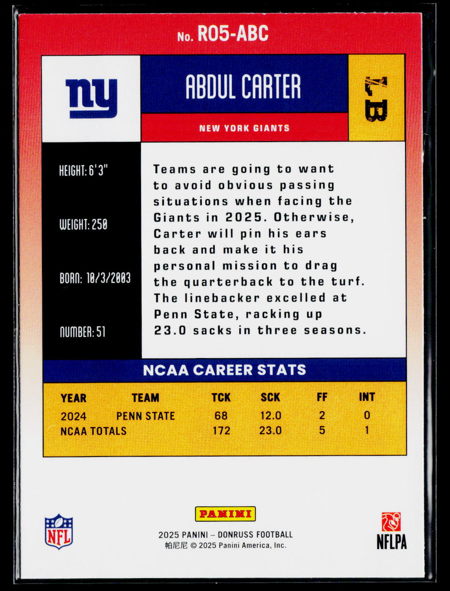 2025 Donruss #R05-ABC Abdul Carter Retro 2005