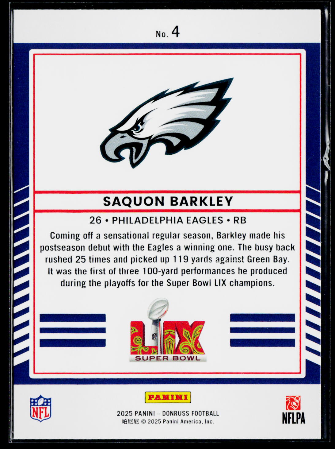 2025 Donruss #4 Saquon Barkley Road to the Super Bowl Wild Card