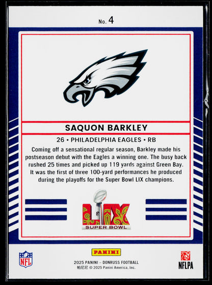 2025 Donruss #4 Saquon Barkley Road to the Super Bowl Wild Card