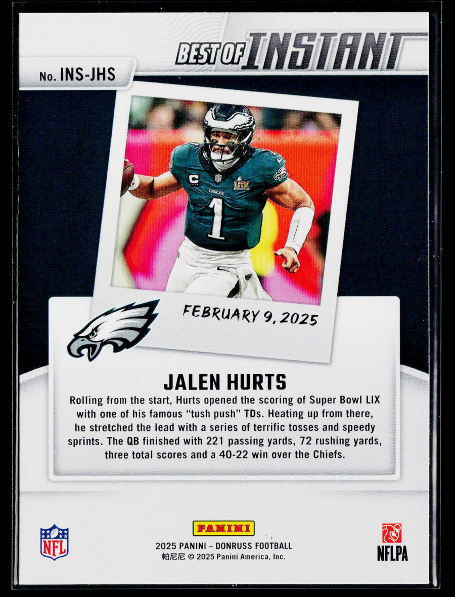 2025 Donruss #INS-JHS Jalen Hurts Best of Instant