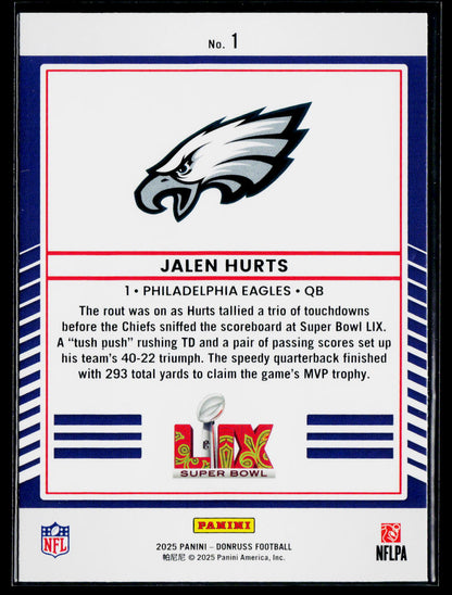 2025 Donruss #1 Jalen Hurts Road to the Super Bowl Championship