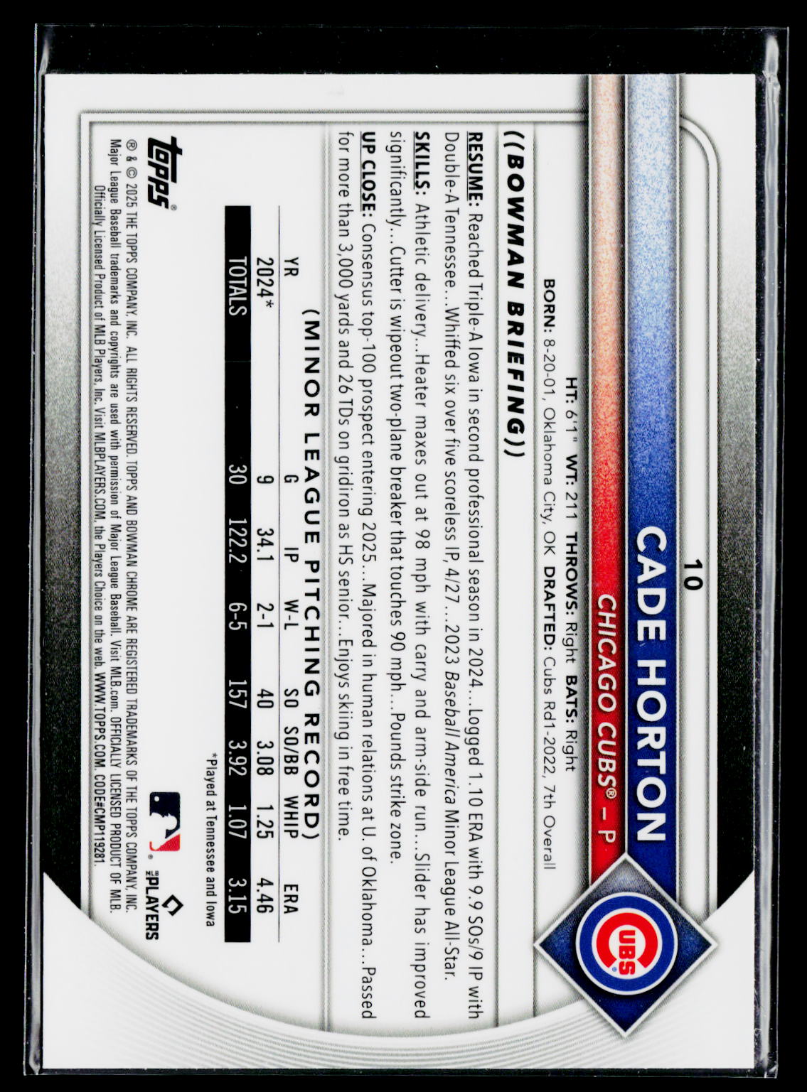 2025 Bowman Chrome #10b Cade Horton