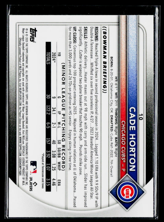 2025 Bowman Chrome #10b Cade Horton