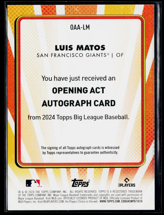2024 Topps Big League #OAA-LM Luis Matos Opening Act Autographs
