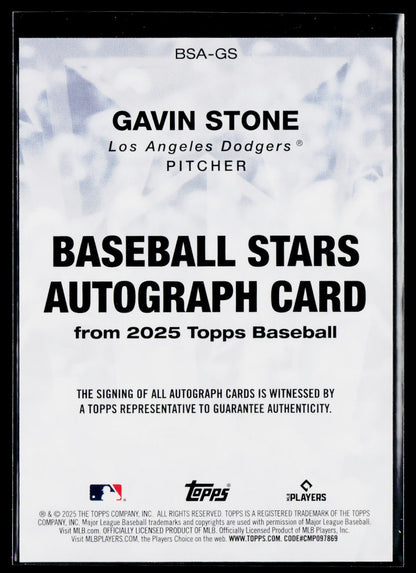 2025 Topps #BSA-GS Gavin Stone Baseball Stars Autographs (Series One)