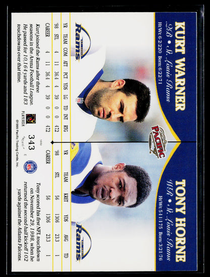 1999 Pacific #343 Kurt Warner / Tony Horne RC