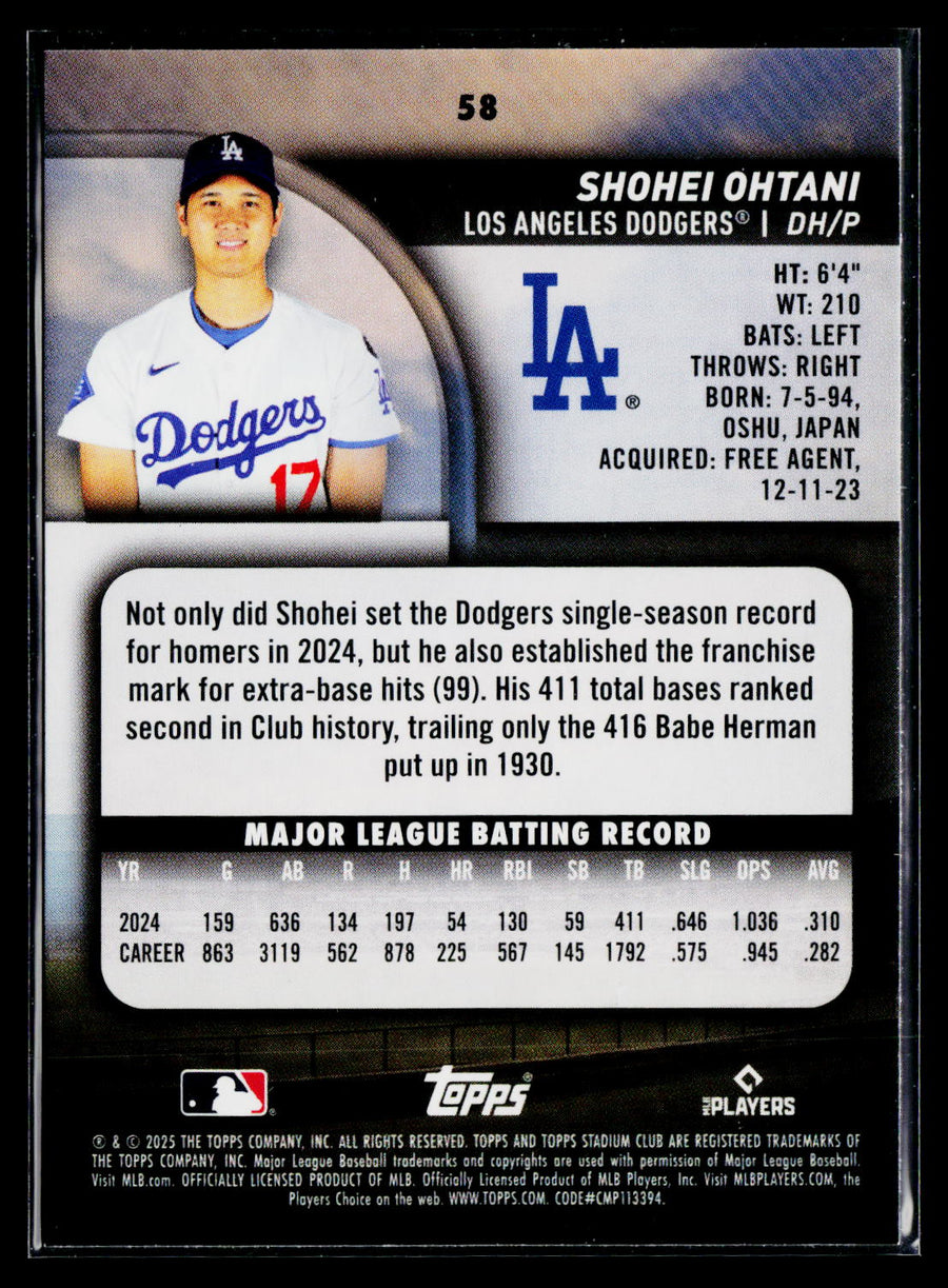 2025 Stadium Club #58 Shohei Ohtani Blue Foil