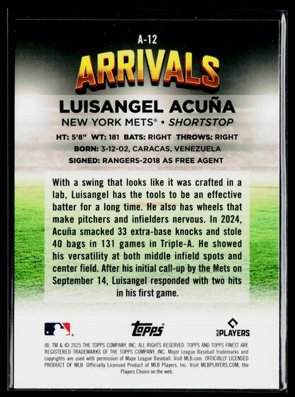 2025 Finest #A-12 Luisangel Acuña Arrivals