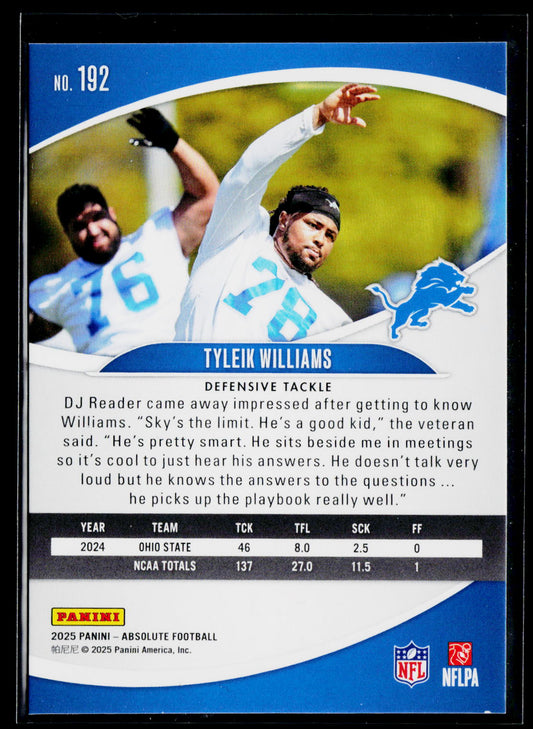 2025 Panini Absolute #192 Tyleik Williams Retail