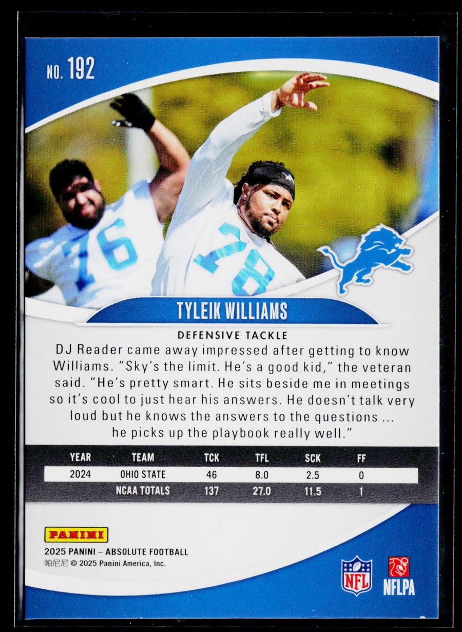 2025 Panini Absolute #192 Tyleik Williams Retail