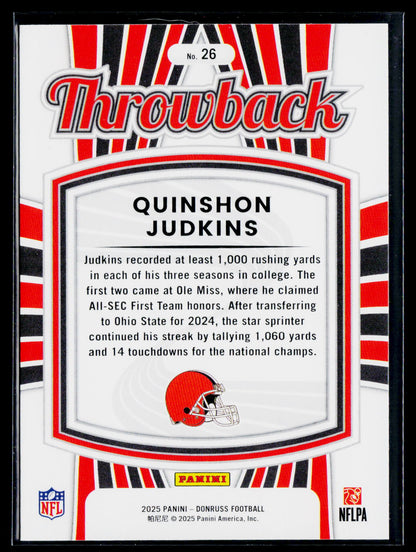 2025 Donruss #26 Quinshon Judkins Rated Rookies Throwback