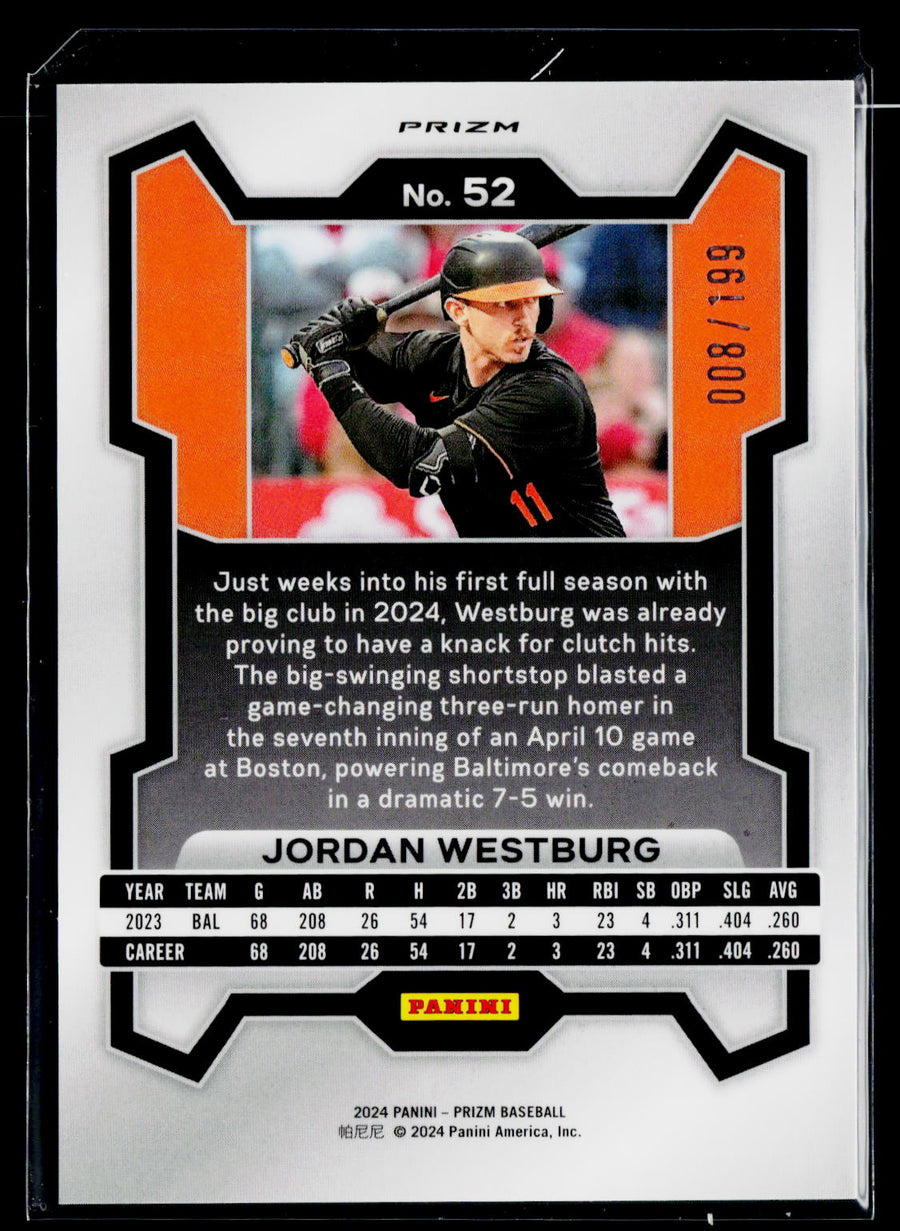 2024 Panini Prizm #52 Jordan Westburg Premium Prizms #/199