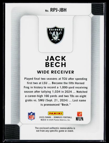 2025 Donruss #RPJ-JBH Jack Bech Rookie Phenom Jerseys