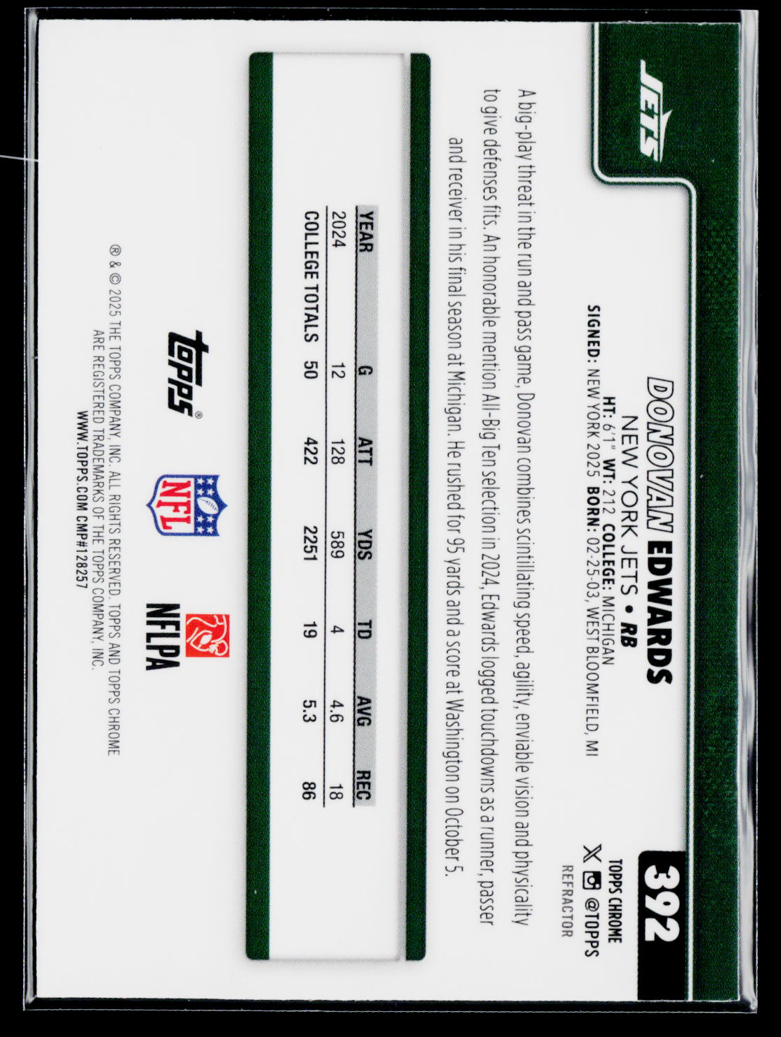 2025 Topps Chrome #392 Donovan Edwards