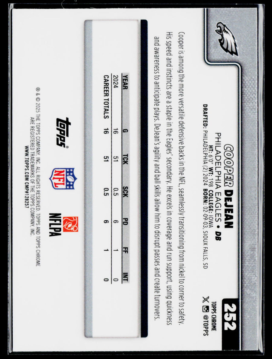 2025 Topps Chrome #252 Cooper DeJean Football Leather Refractor