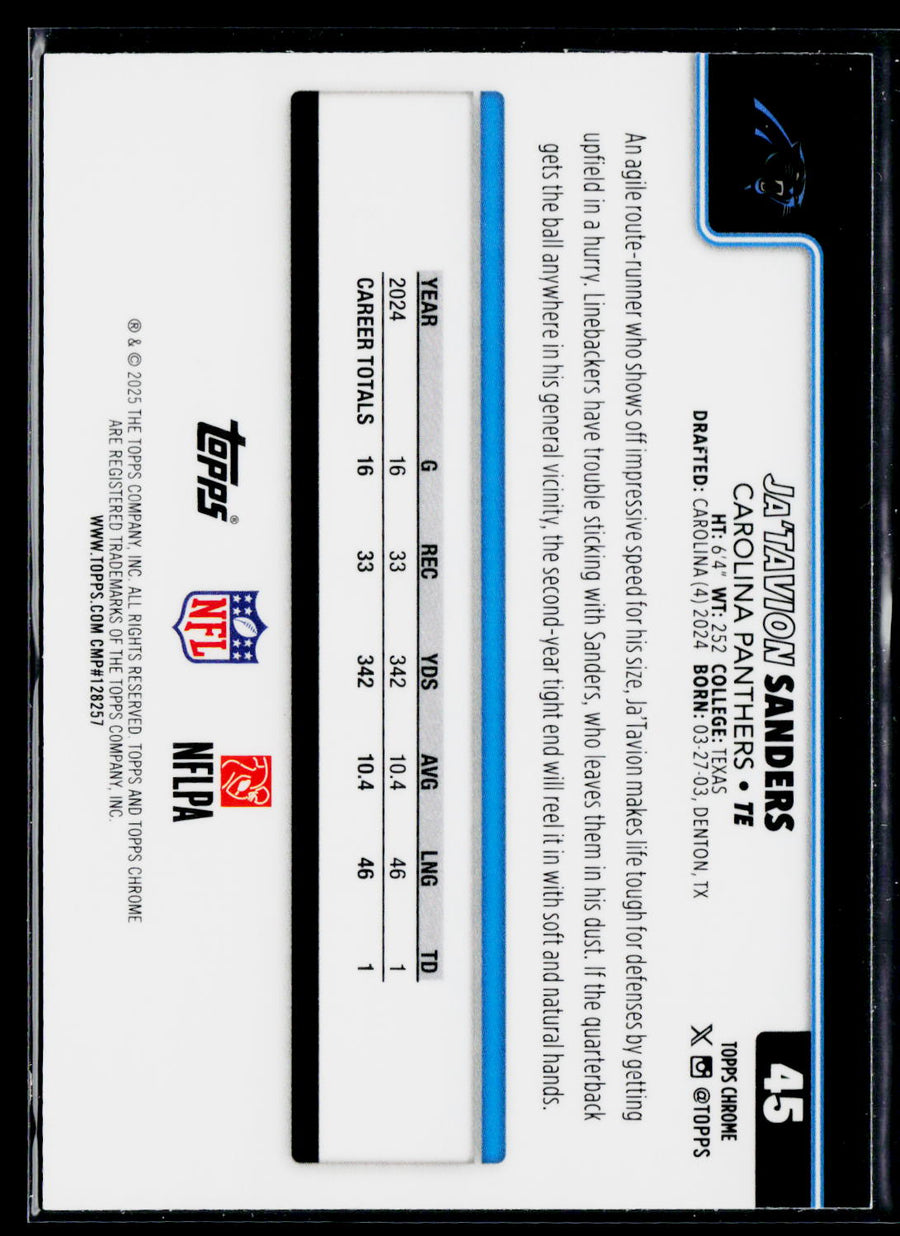 2025 Topps Chrome #45 Ja'Tavion Sanders Pulsar Refractor