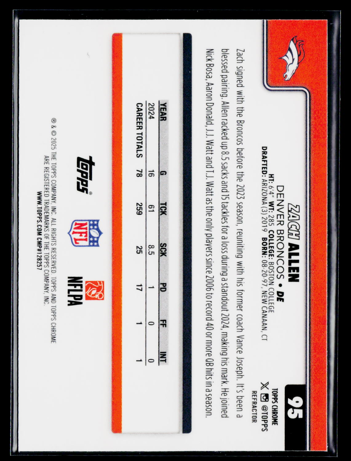 2025 Topps Chrome #95 Zach Allen Refractor