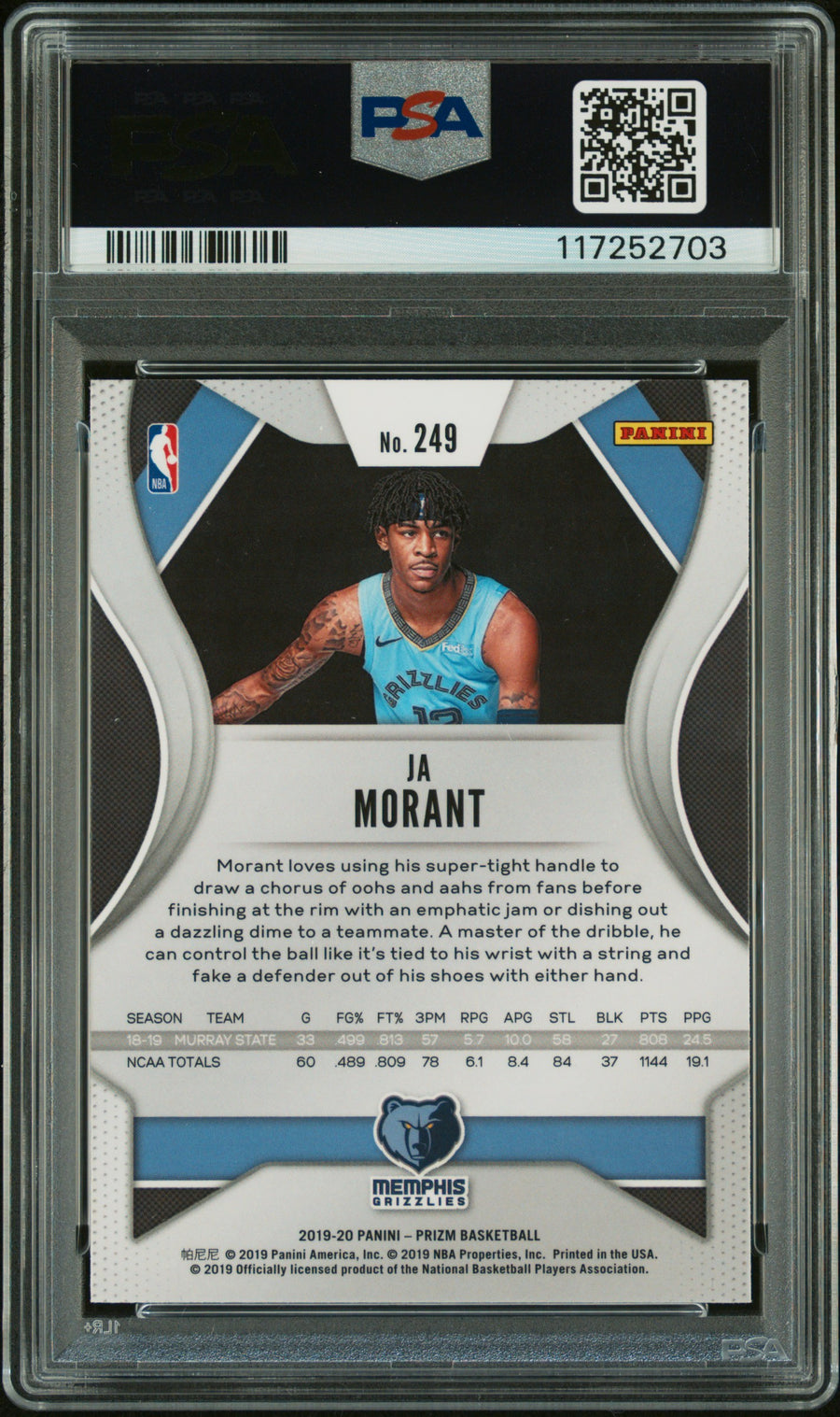 2019 Panini Prizm #249 Ja Morant PSA Authentic