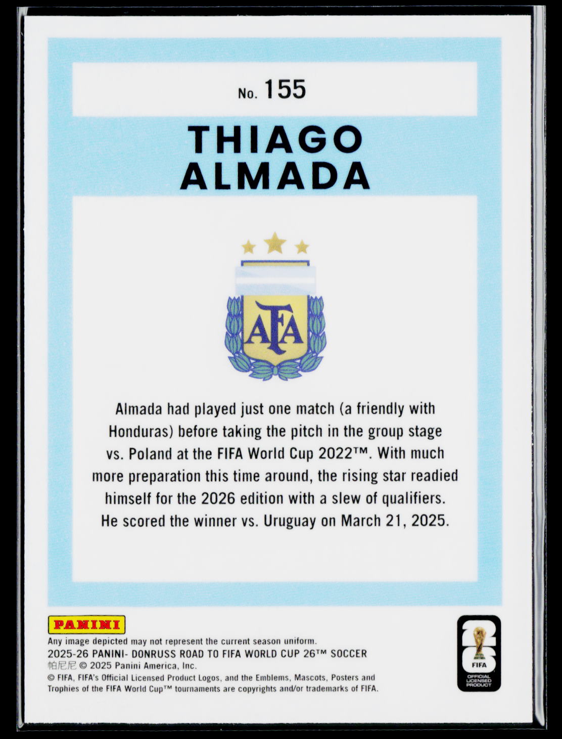 2025-26 Donruss Road to FIFA World Cup #155 Thiago Almada