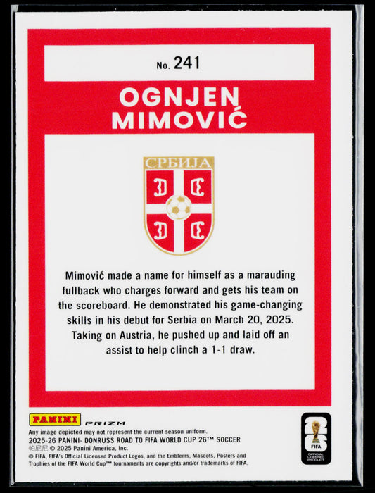 2025-26 Donruss Road to FIFA World Cup #241 Ognjen Mimovic