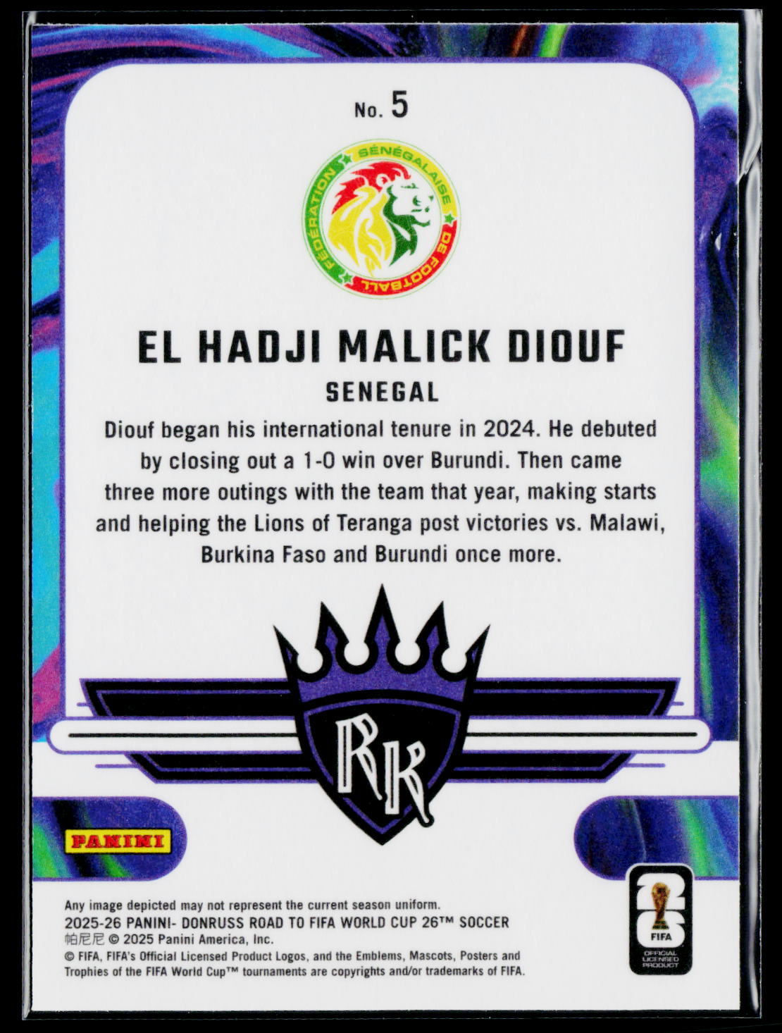 2025-26 Donruss Road to FIFA World Cup #5 El Hadji Malick Diouf Rookie Kings