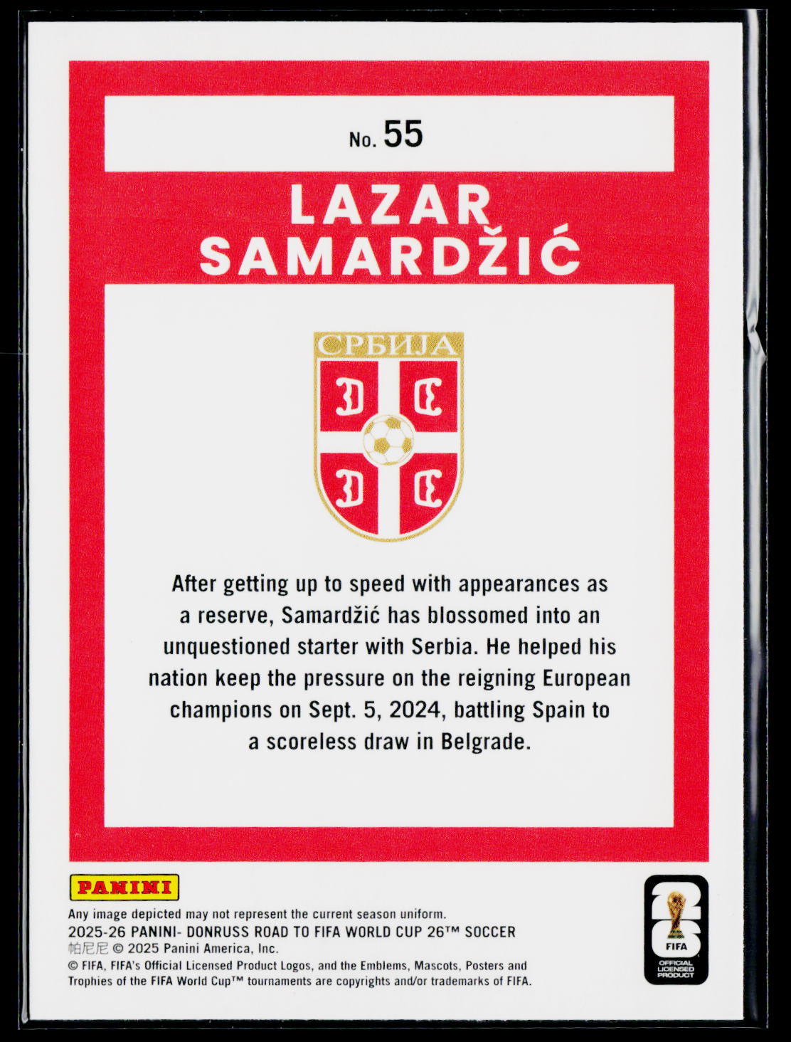 2025-26 Donruss Road to FIFA World Cup #55 Lazar Samardzic