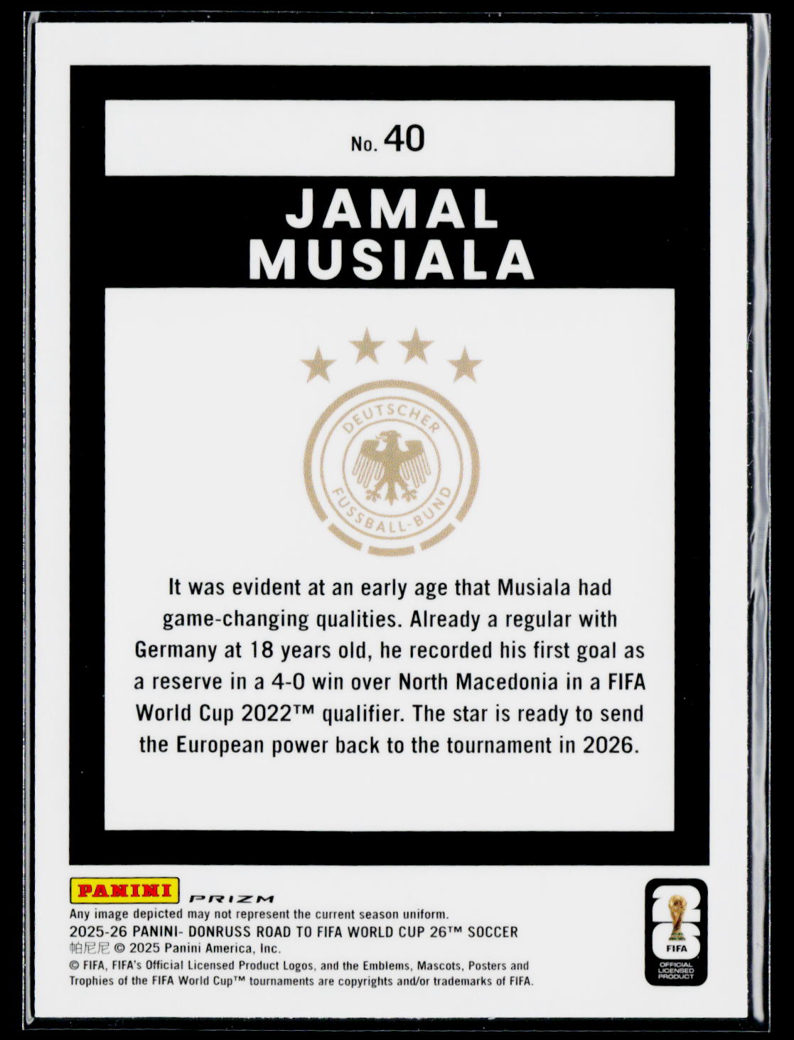 2025-26 Donruss Road to FIFA World Cup #40 Jamal Musiala velocity