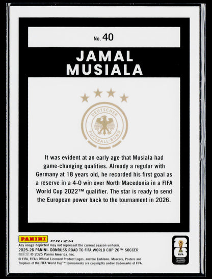 2025-26 Donruss Road to FIFA World Cup #40 Jamal Musiala velocity