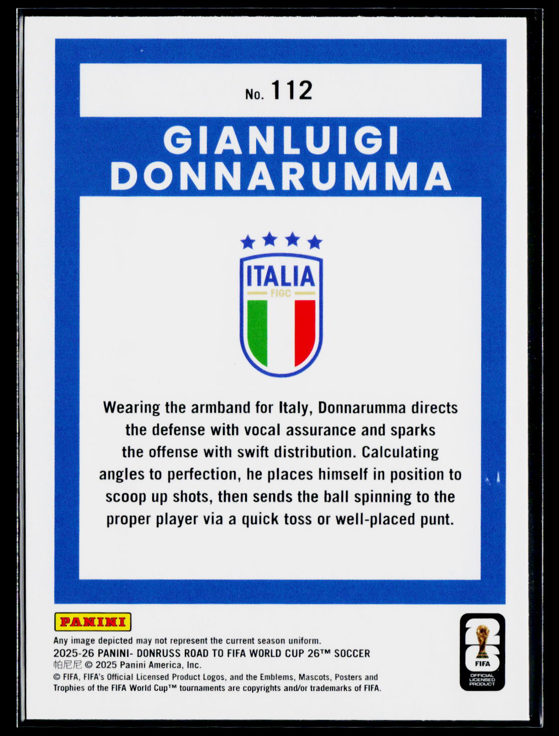 2025-26 Donruss Road to FIFA World Cup #112 Gianluigi Donnarumma