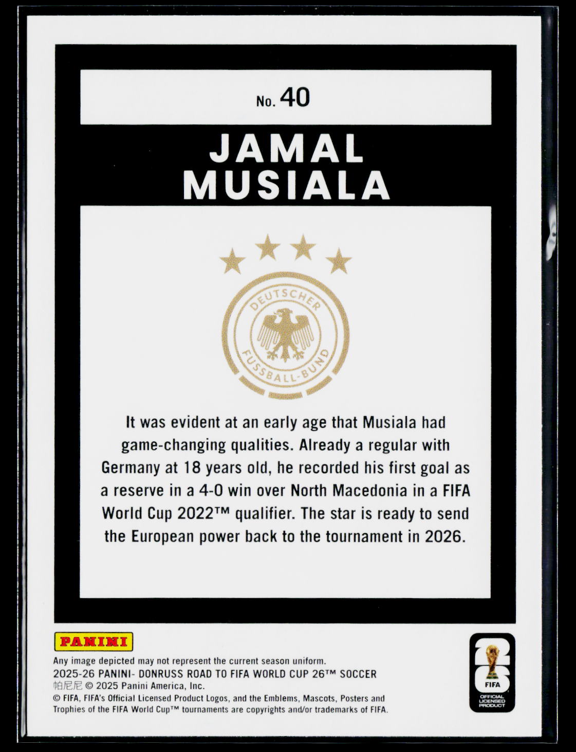 2025-26 Donruss Road to FIFA World Cup #40 Jamal Musiala