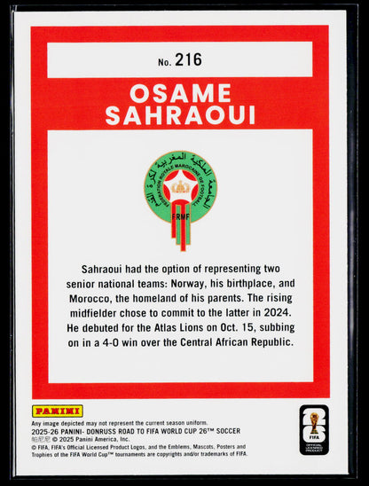 2025-26 Donruss Road to FIFA World Cup #216 Osame Sahraoui