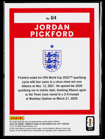 2025-26 Donruss Road to FIFA World Cup #64 Jordan Pickford