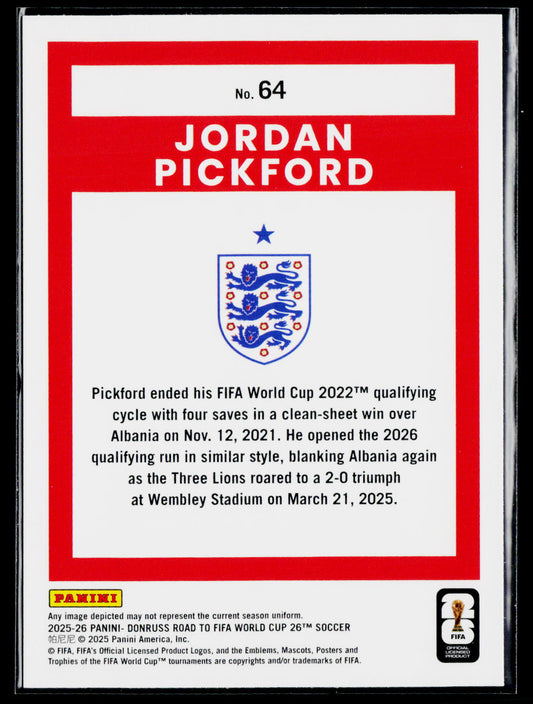 2025-26 Donruss Road to FIFA World Cup #64 Jordan Pickford