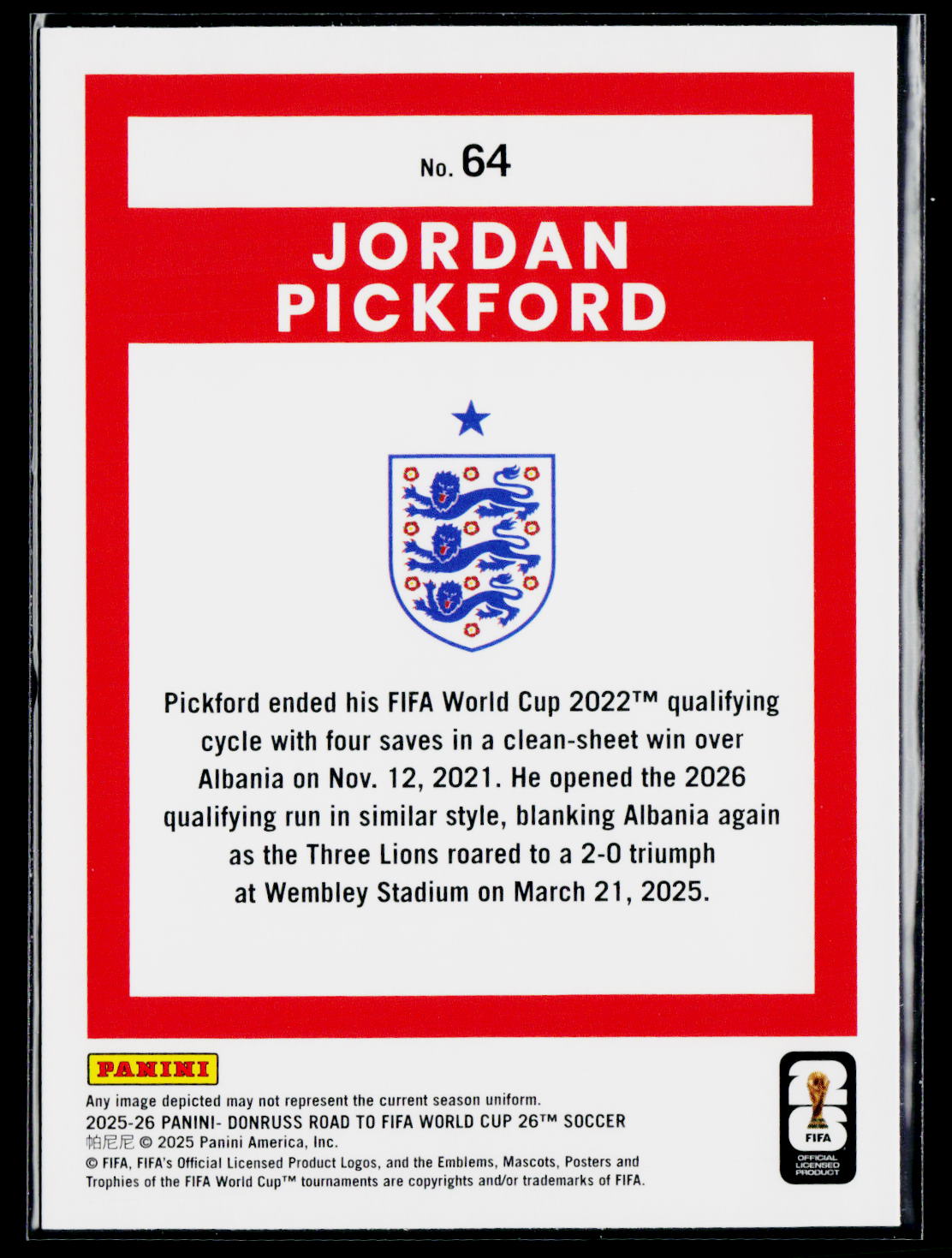 2025-26 Donruss Road to FIFA World Cup #64 Jordan Pickford
