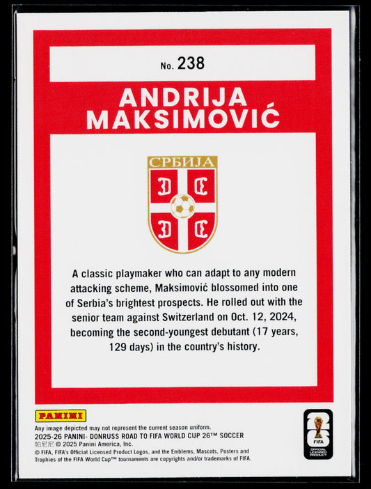 2025-26 Donruss Road to FIFA World Cup #238 Andrija Maksimović