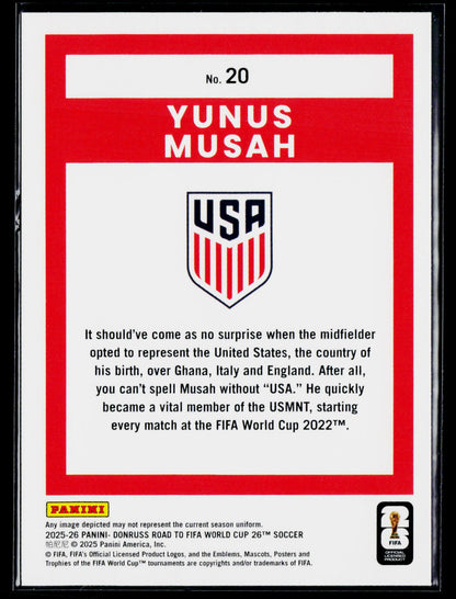 2025-26 Donruss Road to FIFA World Cup #20 Yunus Musah