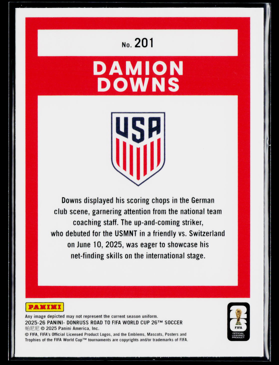 2025-26 Donruss Road to FIFA World Cup #201 Damion Downs