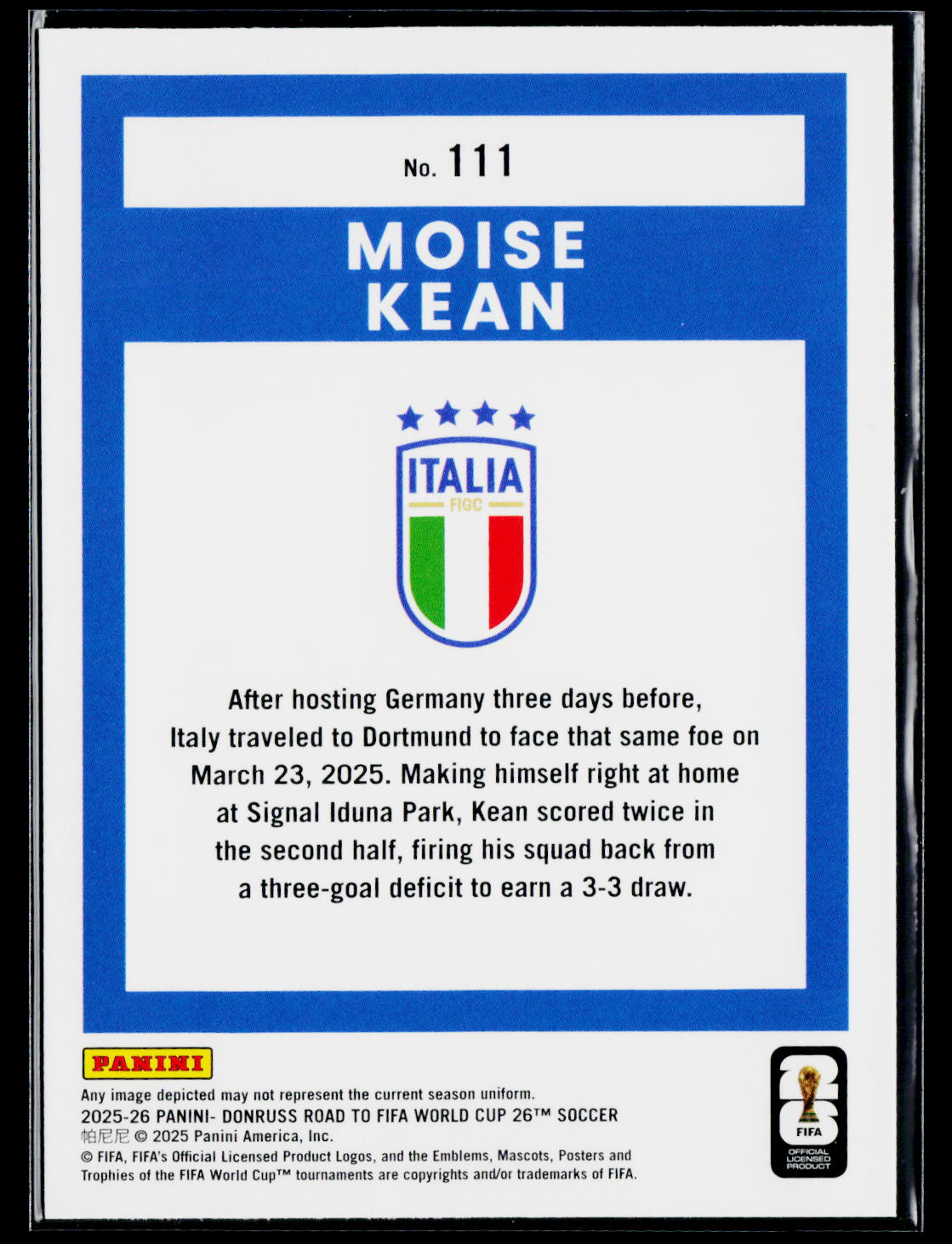 2025-26 Donruss Road to FIFA World Cup #111 Moise Kean