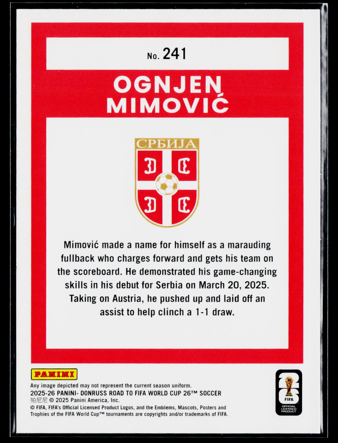 2025-26 Donruss Road to FIFA World Cup #241 Ognjen Mimovic