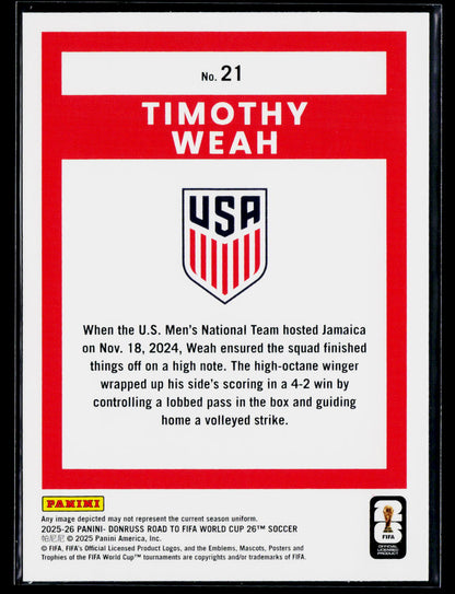 2025-26 Donruss Road to FIFA World Cup #21 Timothy Weah