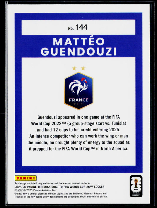 2025-26 Donruss Road to FIFA World Cup #144 Matteo Guendouzi