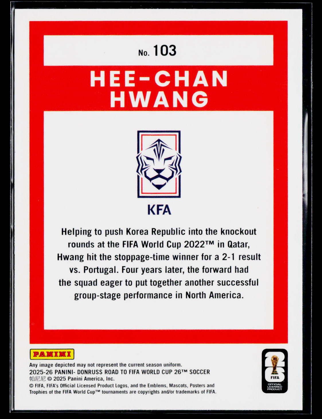 2025-26 Donruss Road to FIFA World Cup #103 Hee-chan Hwang